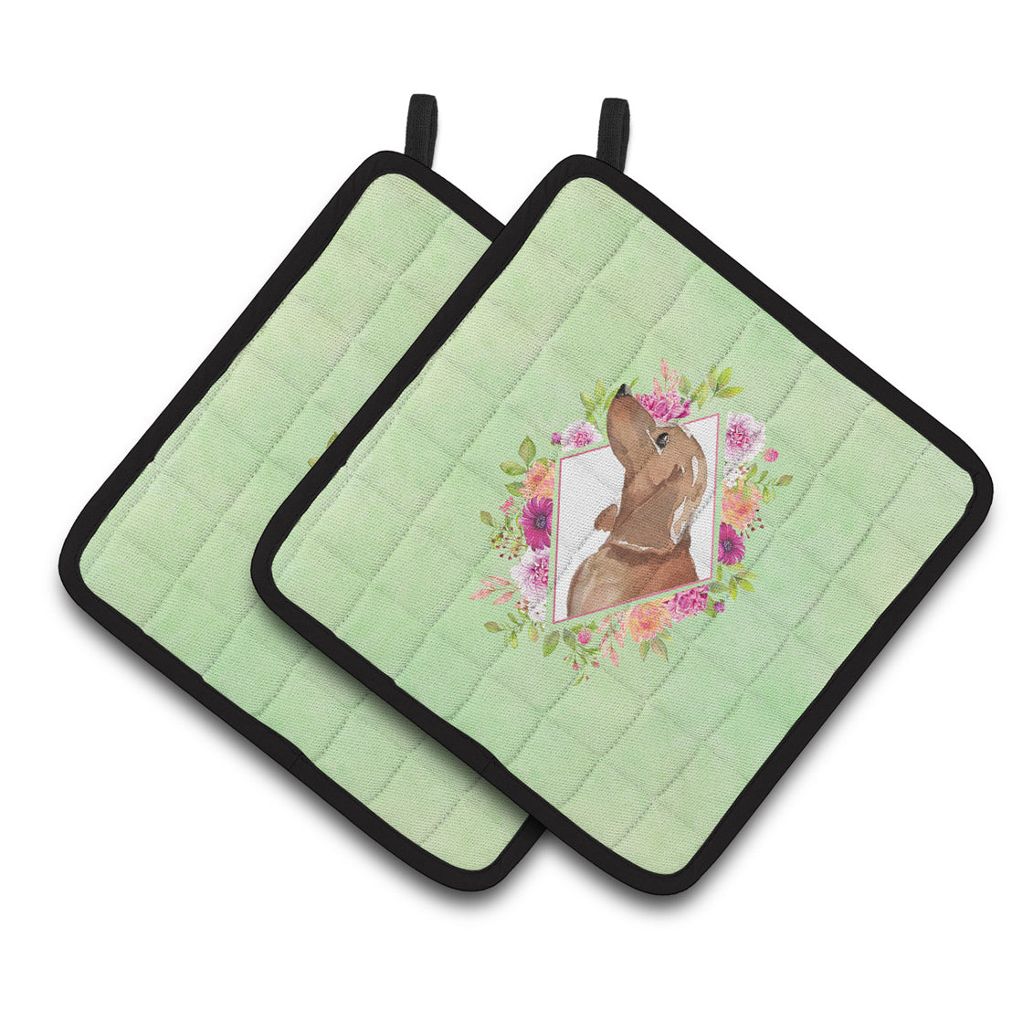 Carolines Treasures CK4367PTHD Dachshund Green Flowers Pair of Pot Holders 7.5HX7.5W multicolor