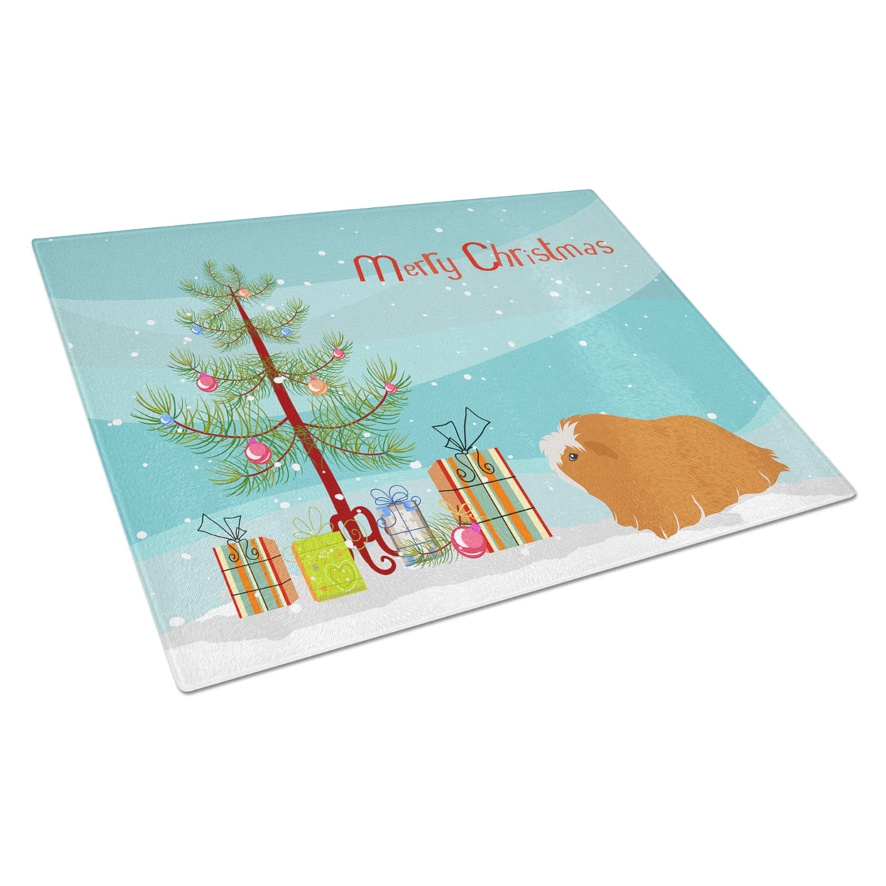 Carolines Treasures CK4443LCB Peruvian Guinea Pig Merry Christmas Glass Cutting Board Large, 12H x 16W, multicolor