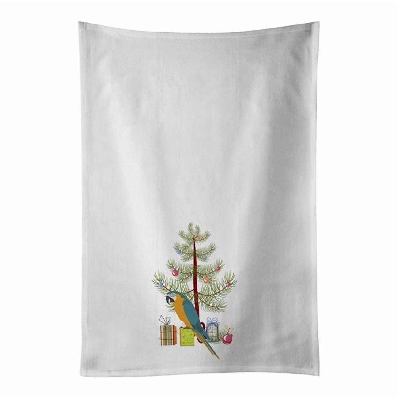 Carolines Treasures CK4500WTKT 28 x 19 in. Unisex Macaw Merry Christmas White Dish Towels Kitchen Towel - Set of 2