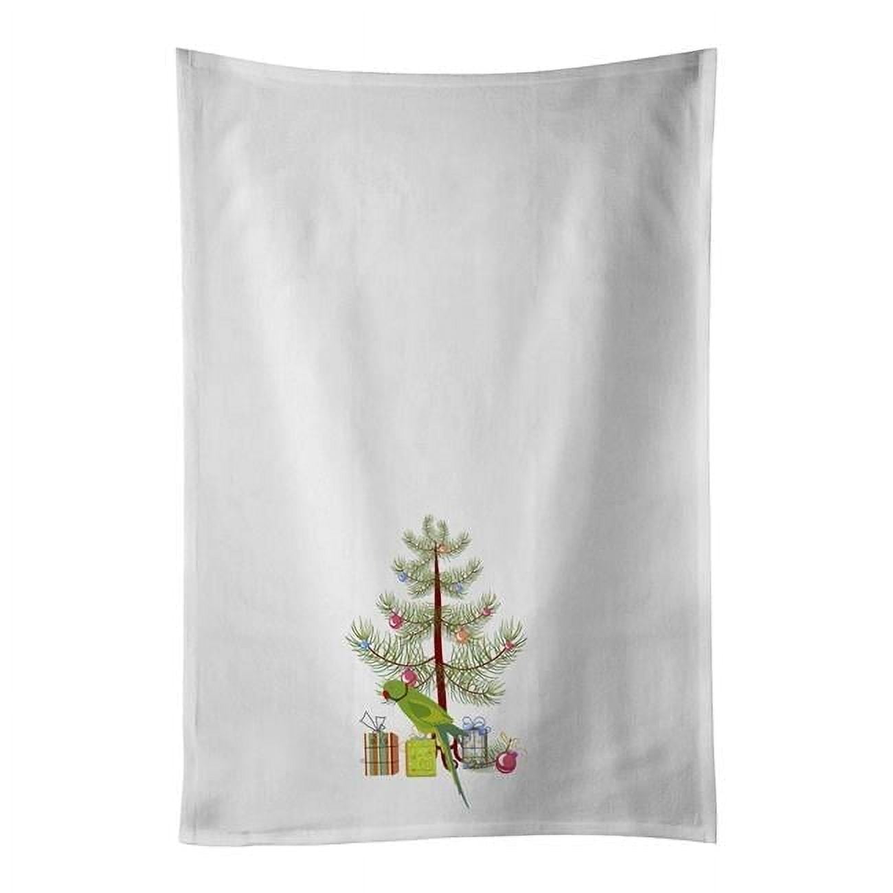 Carolines Treasures CK4502WTKT 28 x 19 in. Unisex Ring-Necked Parakeet Merry Christmas White Dish Towels Kitchen Towel - Set of 2