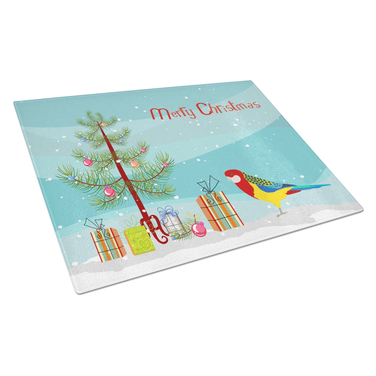 Carolines Treasures CK4503LCB Rosella Merry Christmas Glass Cutting Board Large, 12H x 16W, multicolor