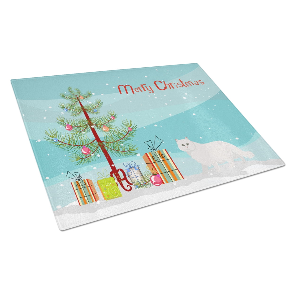 Carolines Treasures CK4589LCB Chinchilla Persian Longhair Cat Merry Christmas Glass Cutting Board Large, 12H x 16W,