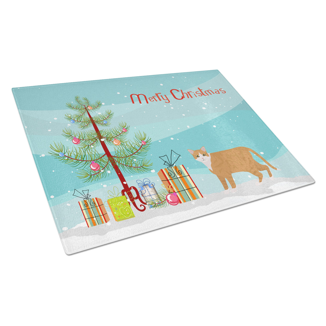 Carolines Treasures CK4617LCB European Shorthair 1 Cat Merry Christmas Glass Cutting Board Large, 12H x 16W, multicolor