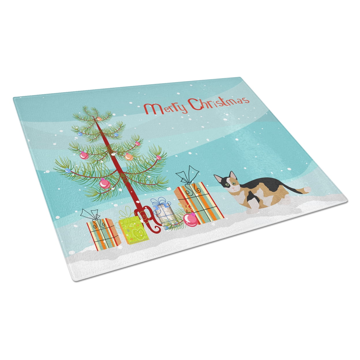 Carolines Treasures CK4656LCB Munchkin Cat Merry Christmas Glass Cutting Board Large, 12H x 16W, multicolor