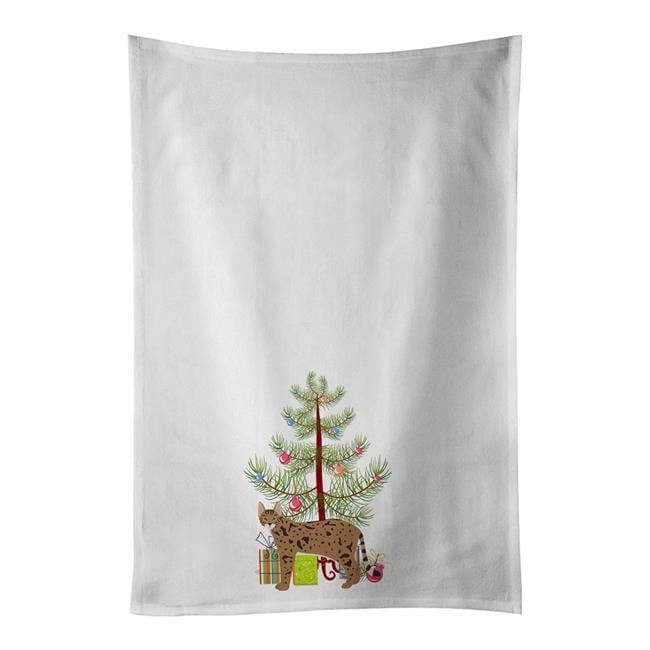 Carolines Treasures CK4701WTKT 28 x 19 in. Unisex Savannah No.1 Cat Merry Christmas White Dish Towels Kitchen Towel - Set of 2