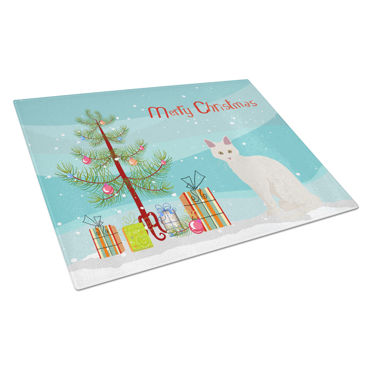 Carolines Treasures CK4744LCB Aphrodite Giant Cat Merry Christmas Glass Cutting Board Large, 12H x 16W, multicolor