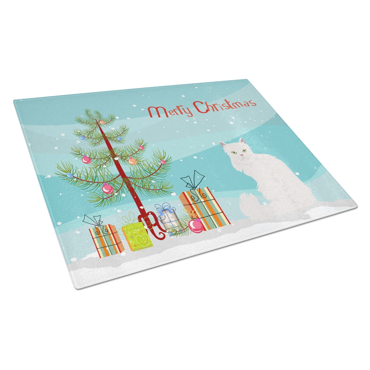 Carolines Treasures CK4746LCB Asian Semi Longhaired Cat Merry Christmas Glass Cutting Board Large, 12H x 16W, multicolor