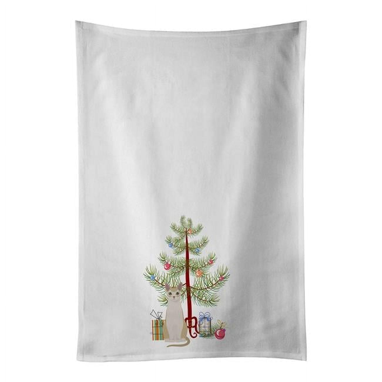 Carolines Treasures CK4796WTKT 28 x 19 in. Unisex Singapura No.2 Cat Merry Christmas White Dish Towels Kitchen Towel - Set of 2