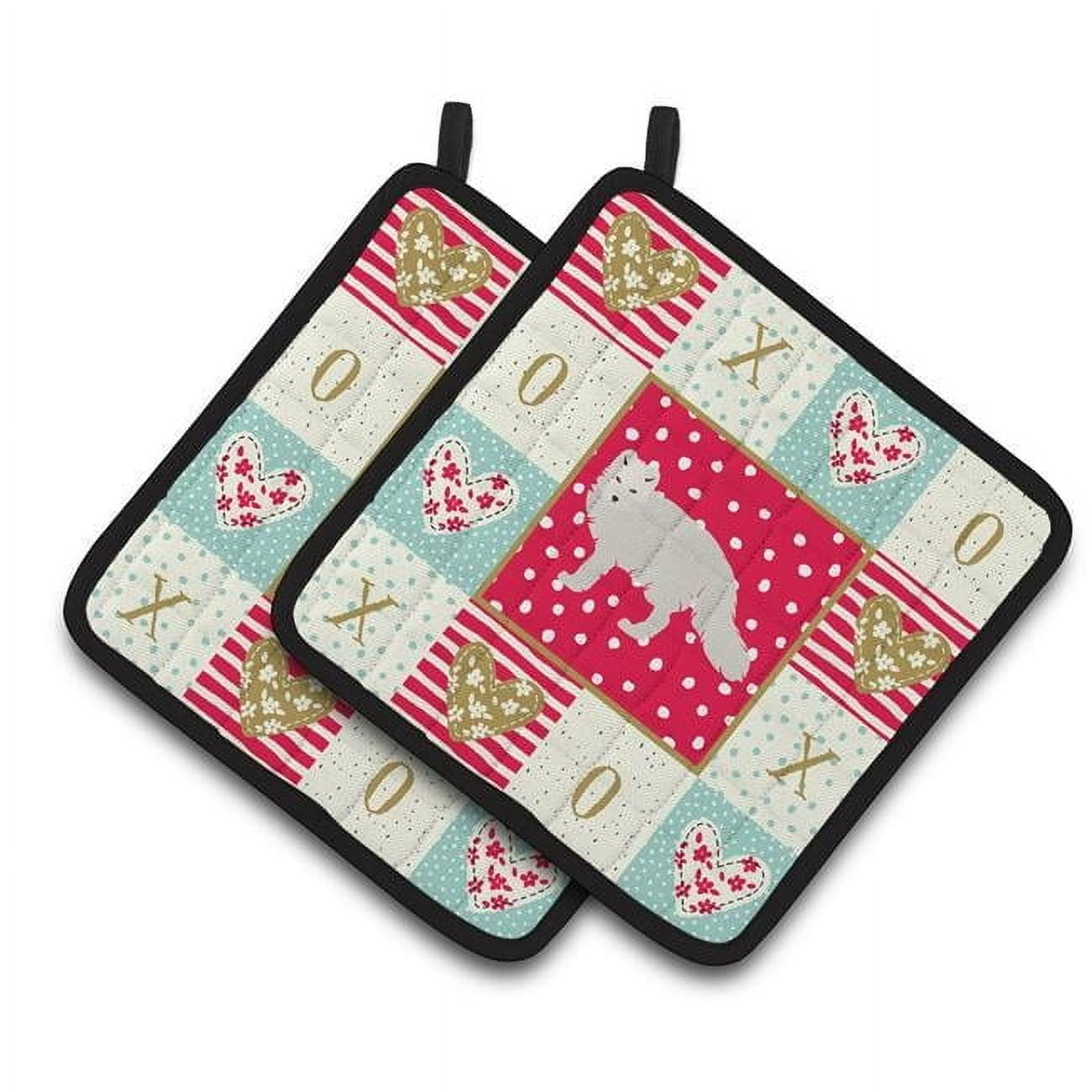 White Arctic Fox Love Pair of Pot Holders