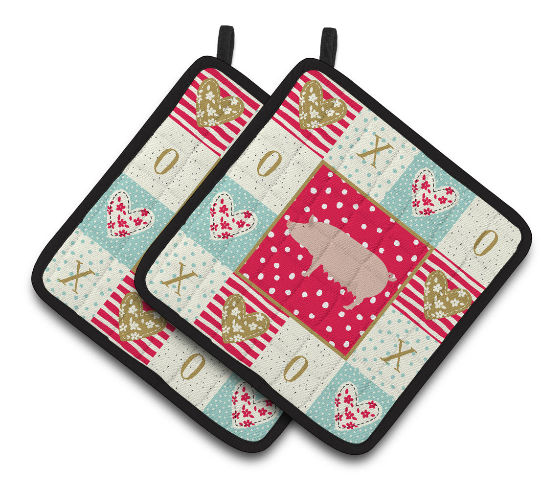 Carolines Treasures CK5365PTHD English Large White Pig Love Pair of Pot Holders, 7.5HX7.5W, multicolor