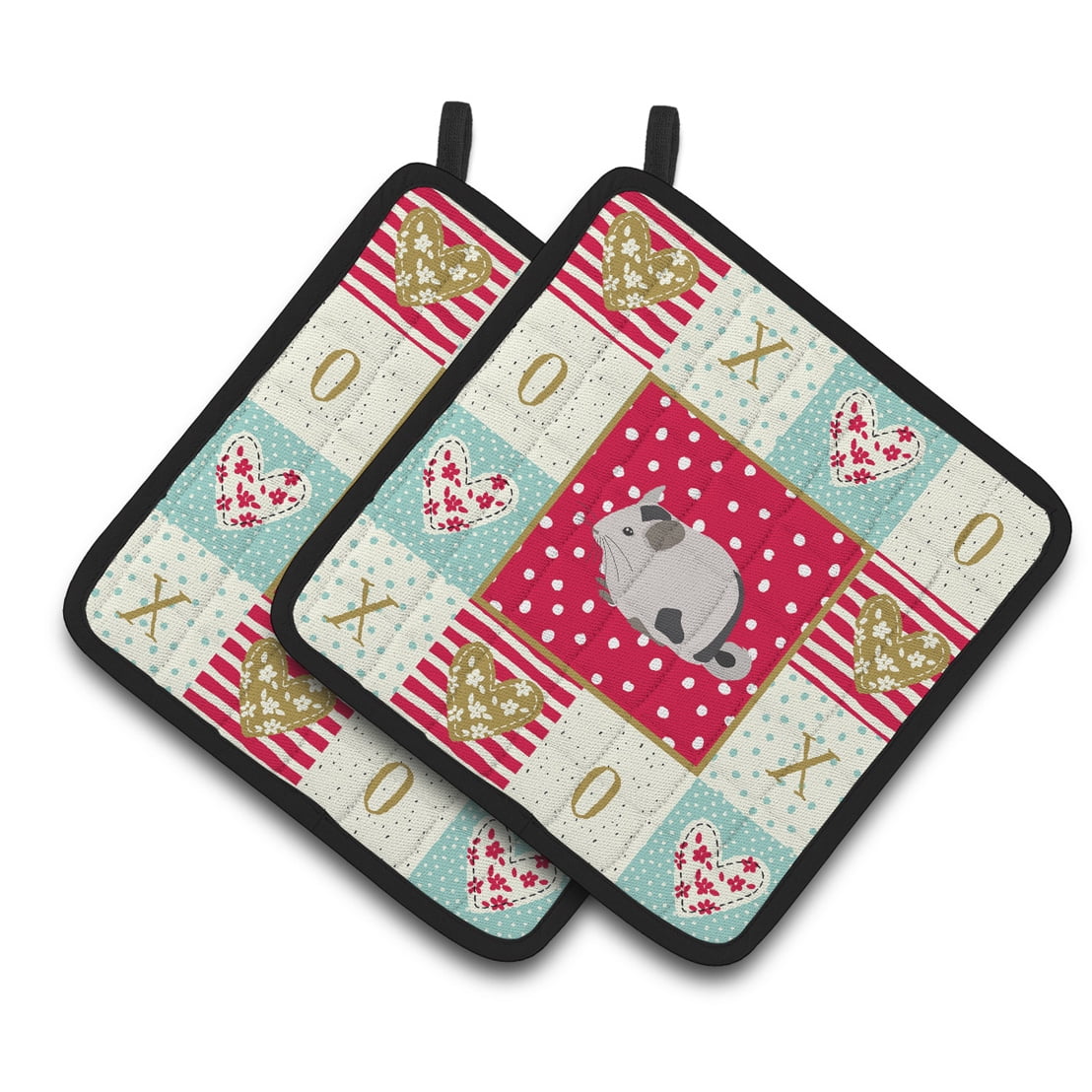 Carolines Treasures CK5423PTHD Mosaic Chinchilla Love Pair of Pot Holders, Red, 7.5HX7.5W, multicolor