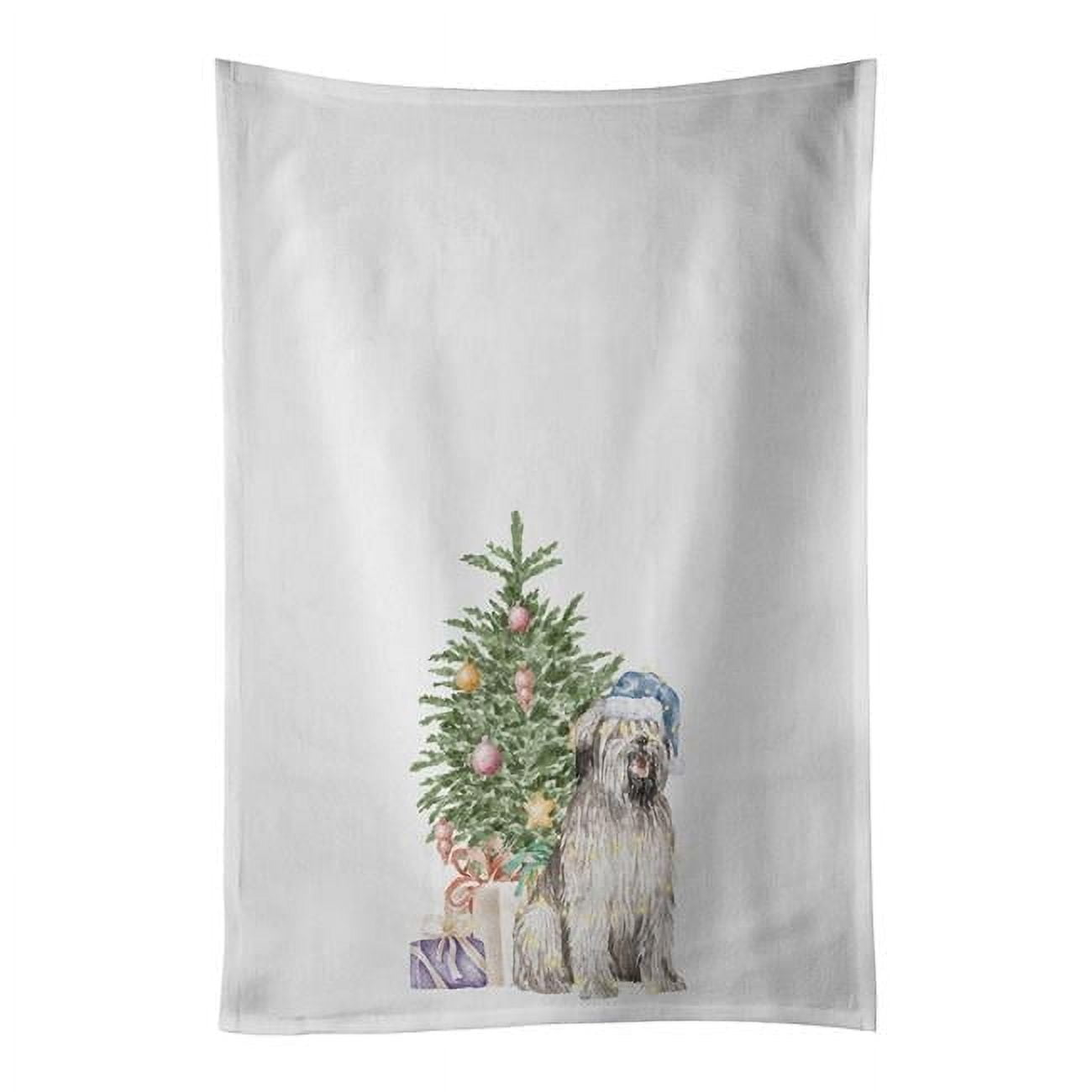 Carolines Treasures CK8251WTKT 28 x 19 in. Unisex Briard No.2 Christmas Presents & Tree White Dish Towels Kitchen Towel - Set of 2