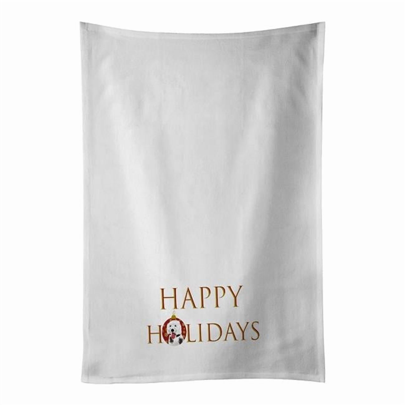 Carolines Treasures CK9219WTKT 28 x 19 in. Unisex Doodle Silver & White No.2 Happy Holidays White Dish Towels Kitchen Towel - Set of 2