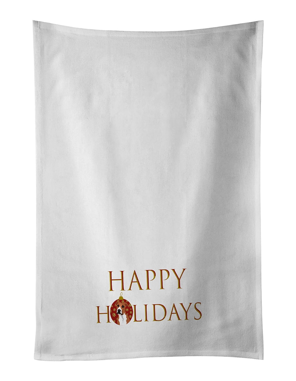 Pit Bull Fawn #3 Happy Holidays White Kitchen Towel Set of 2 19 in x 28 in