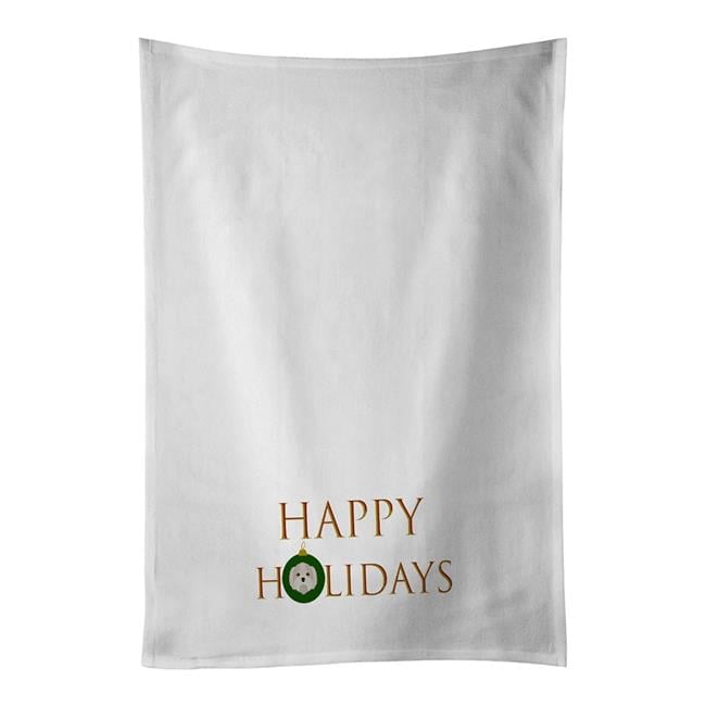 Carolines Treasures CK9580WTKT 28 x 19 in. Unisex Kyi-Leo-Dog Face Happy Holidays Christmas White Dish Towels Kitchen Towel - Set of 2