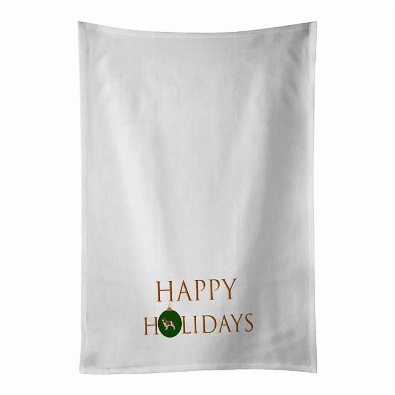 Carolines Treasures CK9768WTKT 28 x 19 in. Unisex Cavalier King Charles Spaniel Happy Holidays White Dish Towels Kitchen Towel - Set of 2