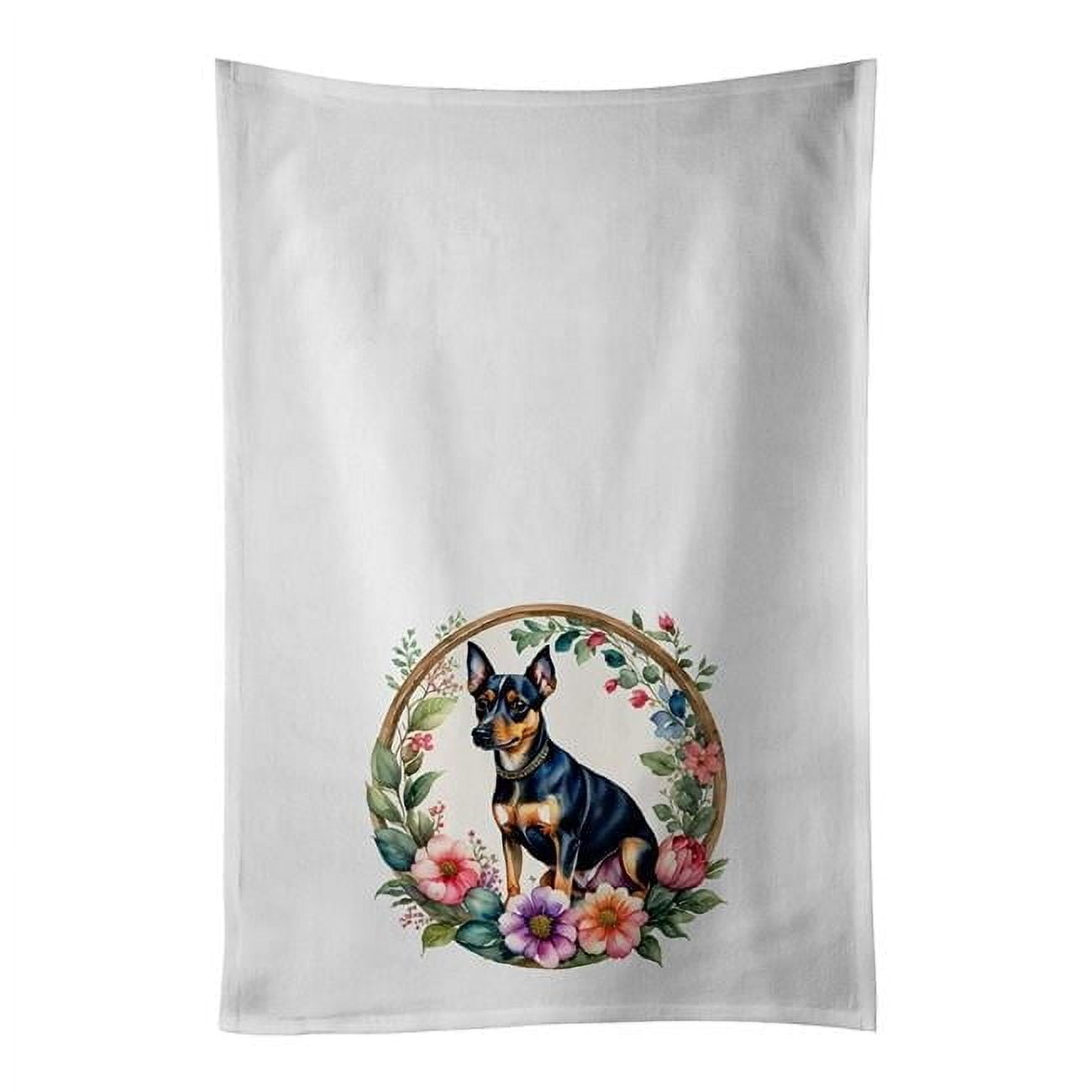 Carolines Treasures DAC2172WTKT 0.1 x 28 x 19 in. Miniature Pinscher & Flowers Kitchen Towel, Set of 2