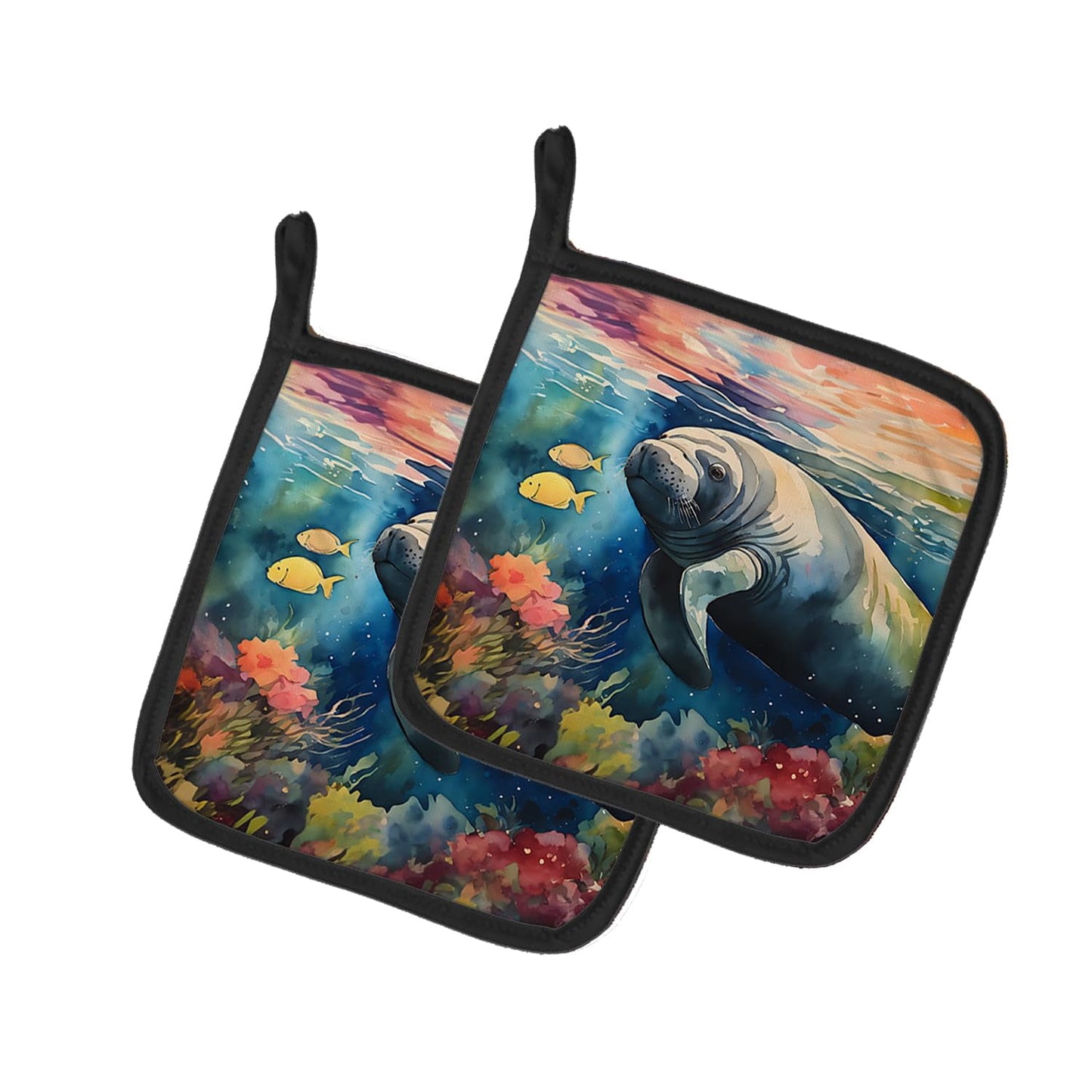 Carolines Treasures DAC2813PTHD 7.5 x 7.5 in. Manatee Pot Holders - Set of 2
