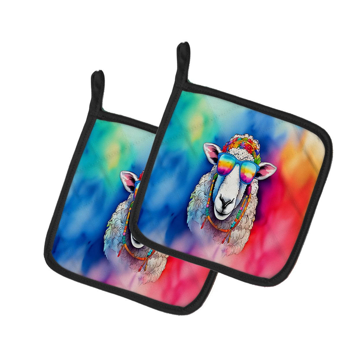 Hippie Animal Giraffe Pair of Pot Holders 7.5 in x 7.5 in