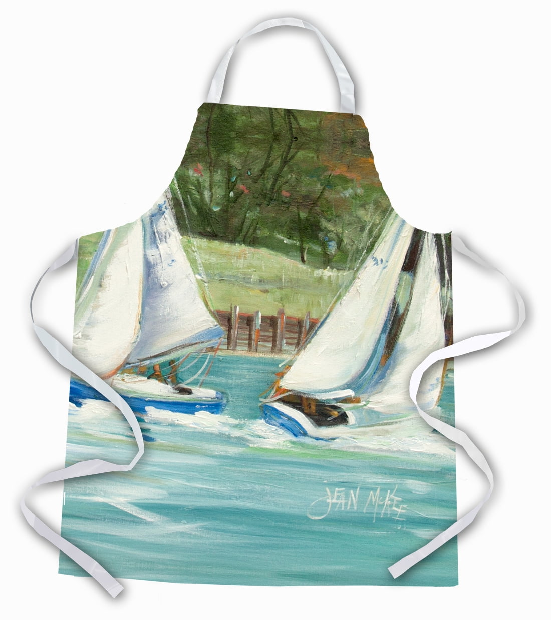 Carolines Treasures JMK1291APRON Boats on the Bay Sailboats Apron Large multicolor