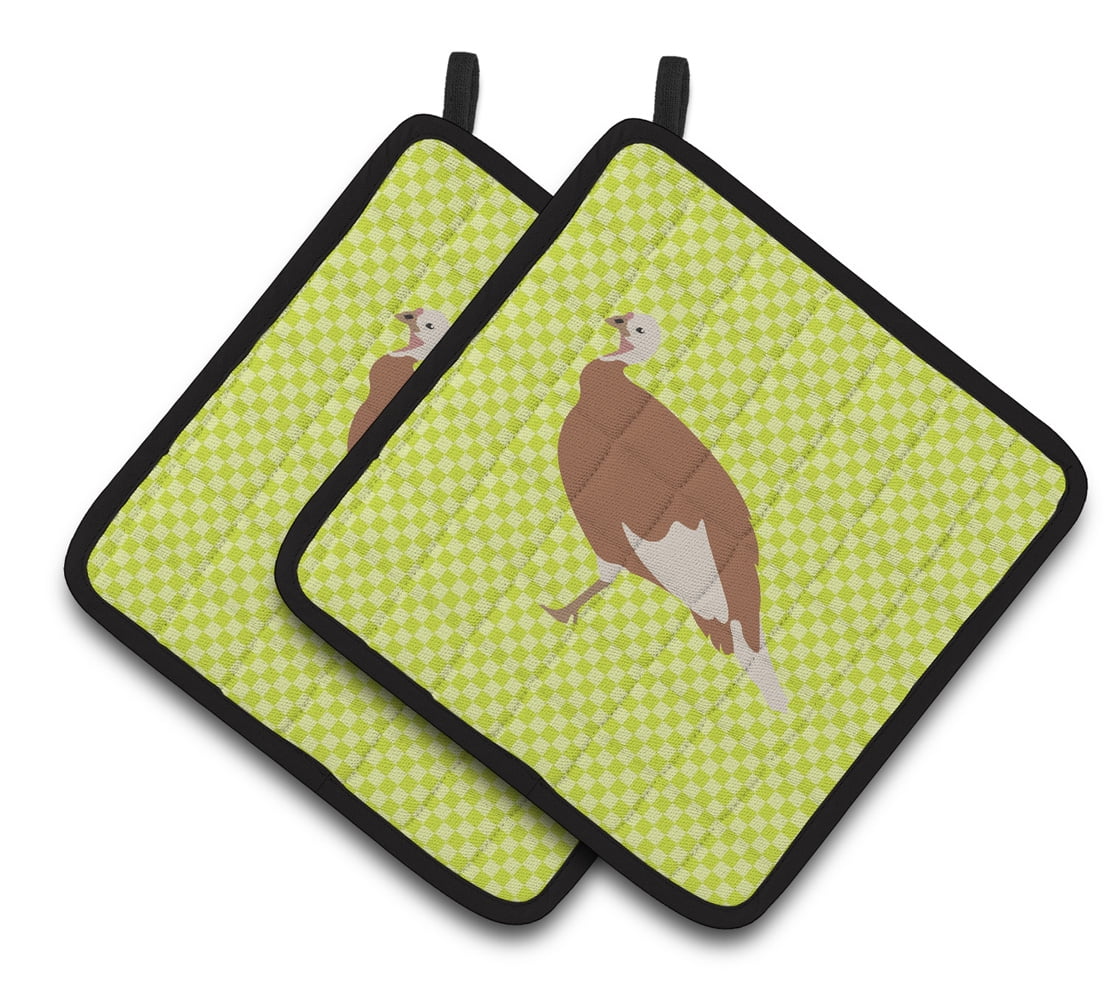 Carolines Treasures Jersey Buff Turkey Hen Green Pair of Pot Holders 7.5HX7.5W multicolor