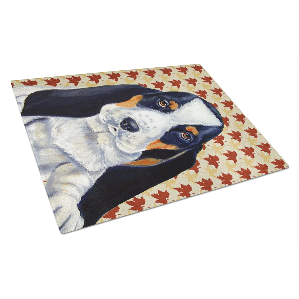 Carolines Treasures LH9104LCB Basset Hound Fall Leaves Portrait Glass Cutting Board Large, 12H x 16W, multicolor