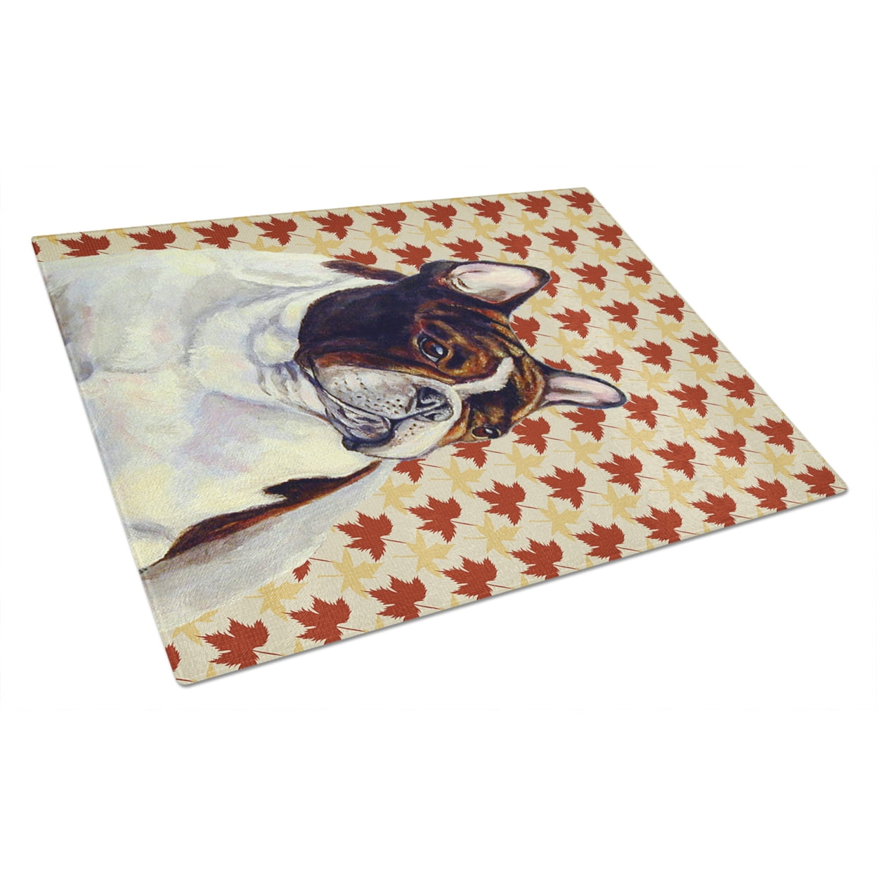 Carolines Treasures LH9112LCB French Bulldog Fall Leaves Portrait Glass Cutting Board Large, 12H x 16W, multicolor