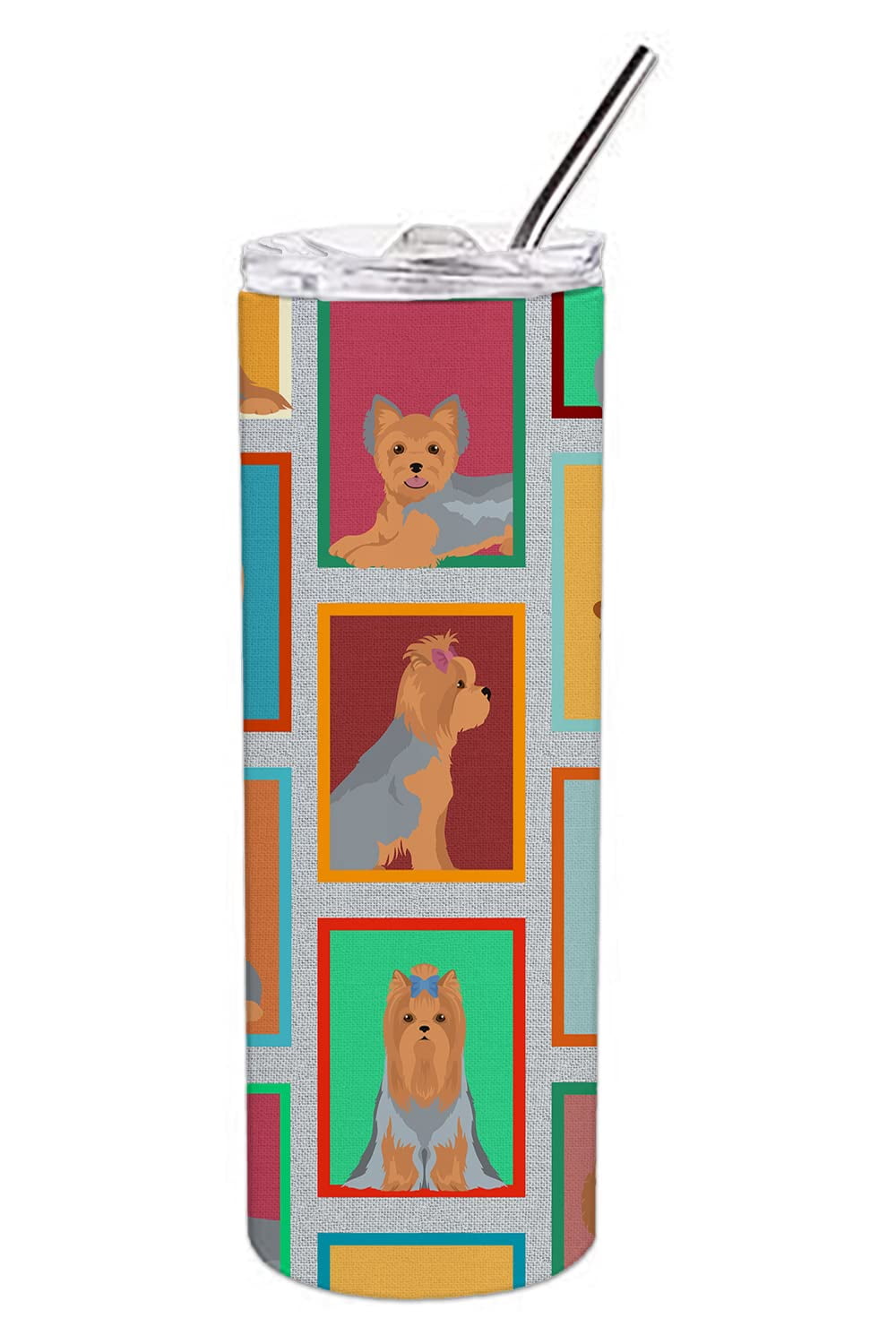 Carolines Treasures MLM1147TBL20 20 oz  Lots of Blue & Tan Yorkie Stainless Steel Skinny Tumbler