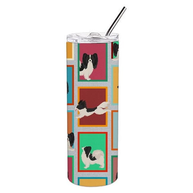 Carolines Treasures MLM1167TBL20 20 oz  Lots of Black & Whtie Papillon Stainless Steel Skinny Tumbler