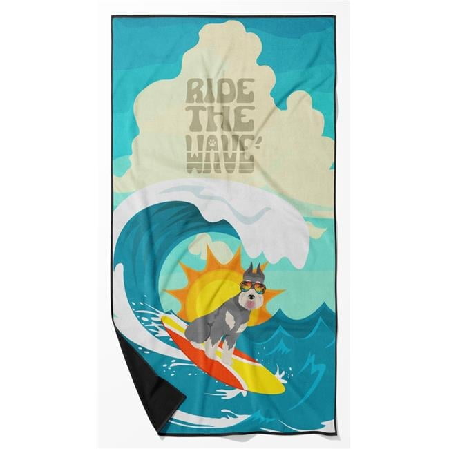 Surfer Dog Schnauzer Premium Beach Towel 30 in x 60 in