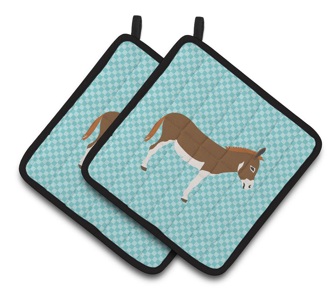 Carolines Treasures Miniature Mediterranian Donkey Blue Check Pair of Pot Holders 7.5HX7.5W multicolor