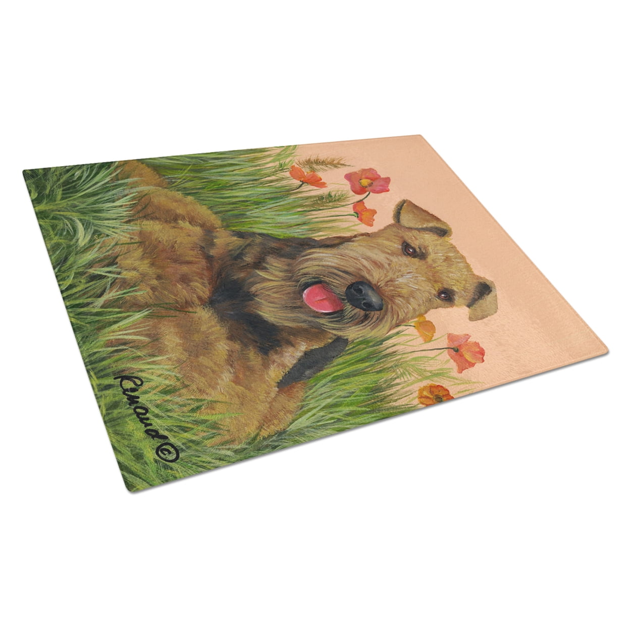 Carolines Treasures PPP3003LCB Airedale Terrier Poppies Glass Cutting Board Large, 12H x 16W, multicolor