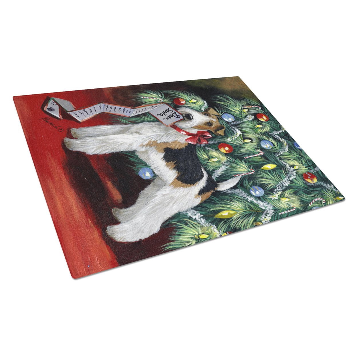 Carolines Treasures PPP3092LCB Fox Terrier Christmas Dear Santa Glass Cutting Board Large, 12H x 16W, multicolor