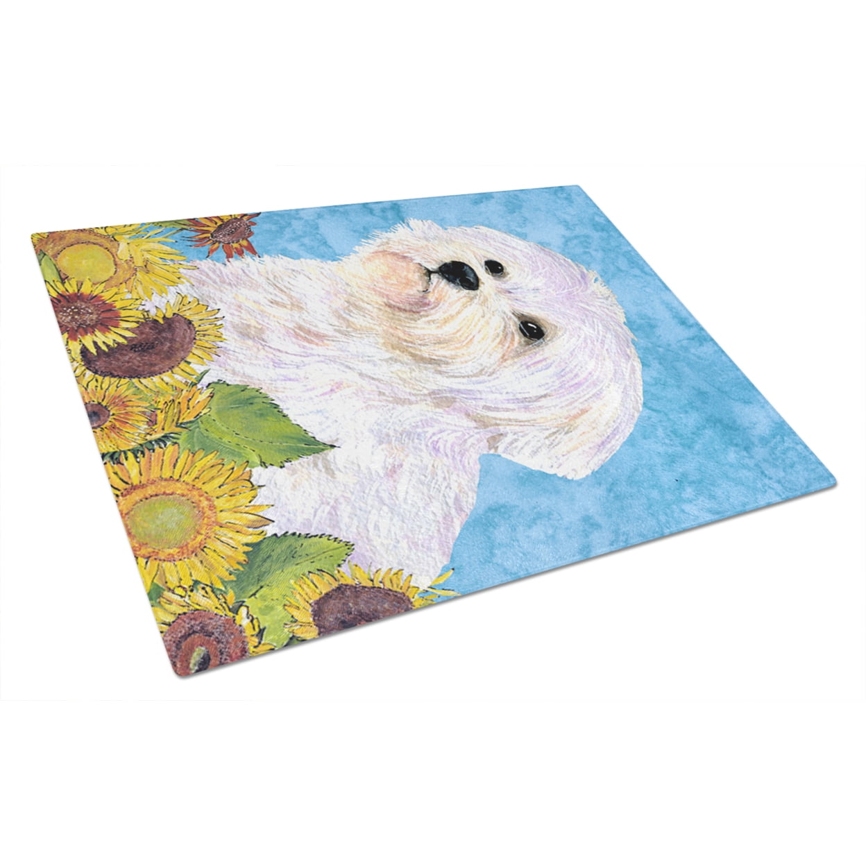 Carolines Treasures SS4114LCB Maltese in Summer Flowers Glass Cutting Board Large, 12H x 16W, multicolor