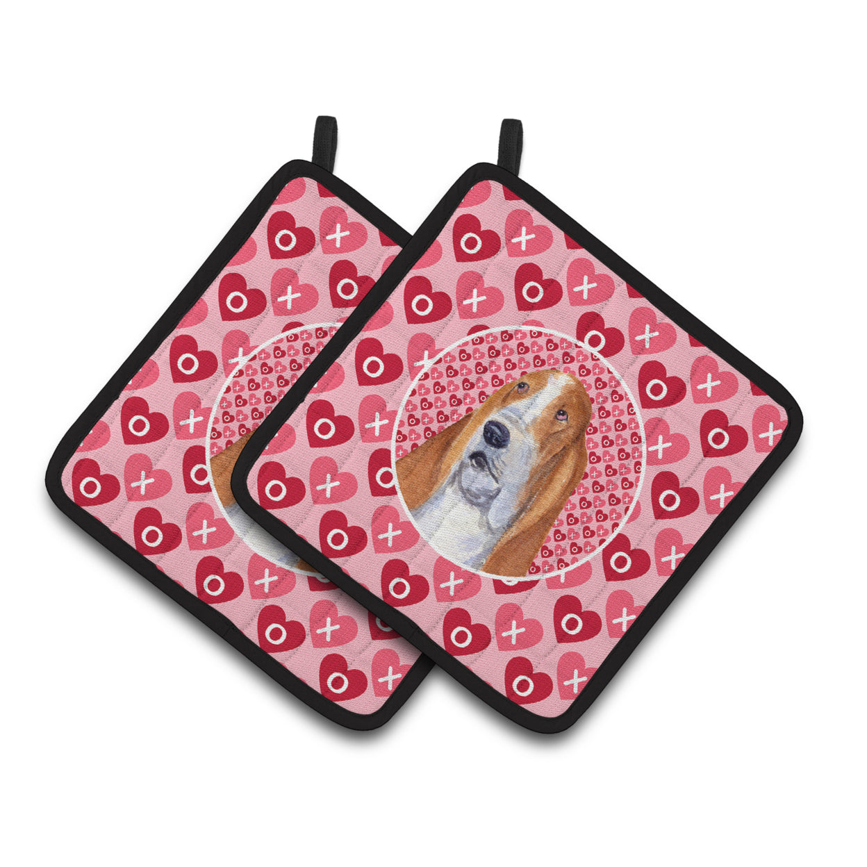 Carolines Treasures SS4528PTHD Basset Hound Hearts Love and Valentines Day Portrait Pair of Pot Holders, 7.5HX7.5W,