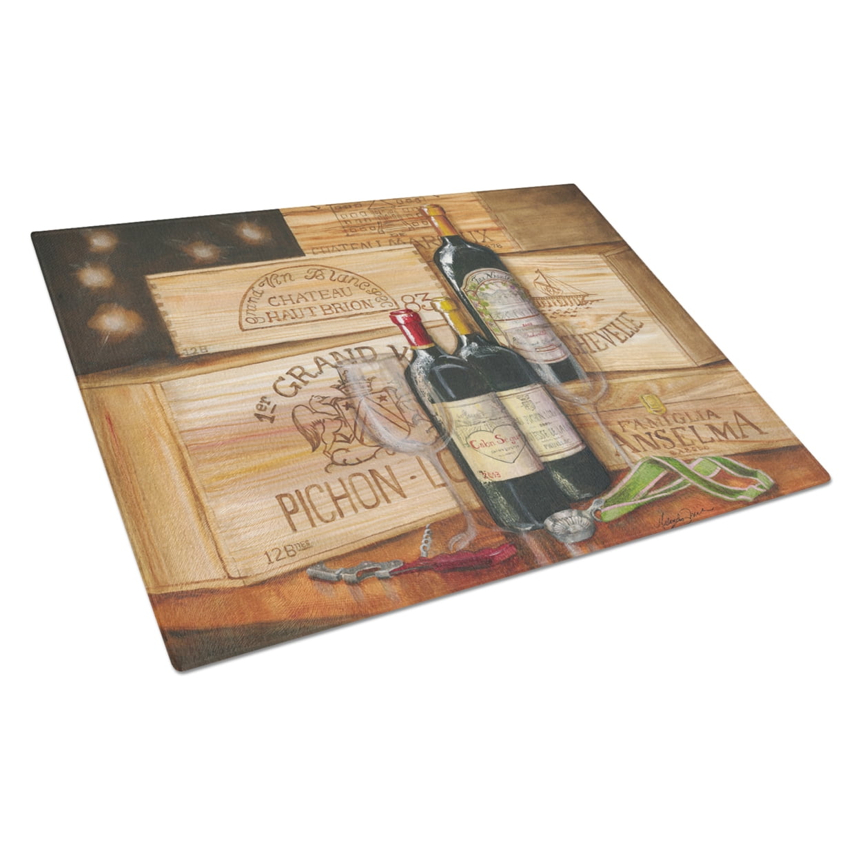 Carolines Treasures TMTR0254LCB Wine Gran Vin by Malenda Trick Glass Cutting Board Large, 12H x 16W, multicolor