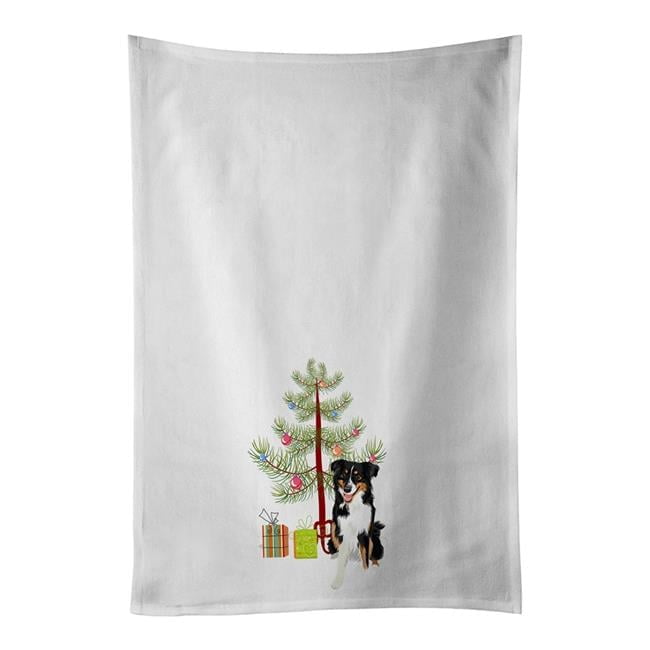 Carolines Treasures WDK2947WTKT 28 x 19 in. Unisex Australian Shepherd Black Tricolor No.3 Christmas White Dish Towels Kitchen Towel - Set of 2