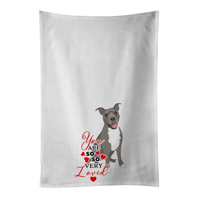 Carolines Treasures WDK3970WTKT 28 x 19 in. Unisex Pit Bull Blue No.1 So Loved White Dish Towels Kitchen Towel - Set of 2