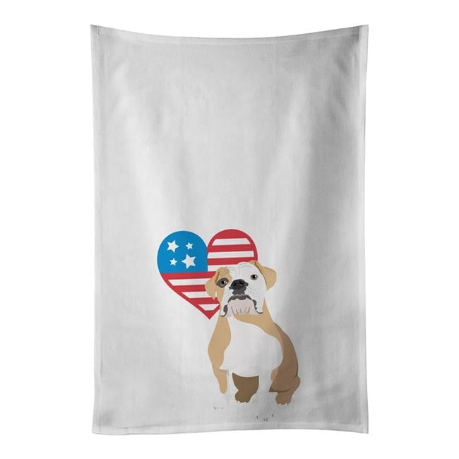 Carolines Treasures WDK4156WTKT 28 x 19 in. Unisex English Bulldog Fawn & White Patriotic White Dish Towels Kitchen Towel - Set of 2