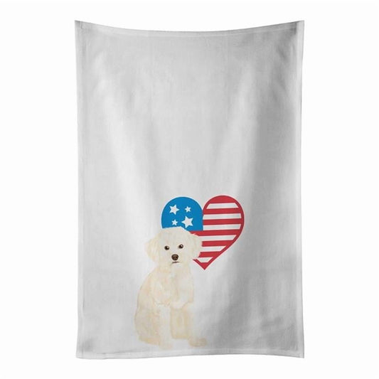Carolines Treasures WDK4244WTKT 28 x 19 in. Unisex Poodle Toy Cream Patriotic White Dish Towels Kitchen Towel - Set of 2
