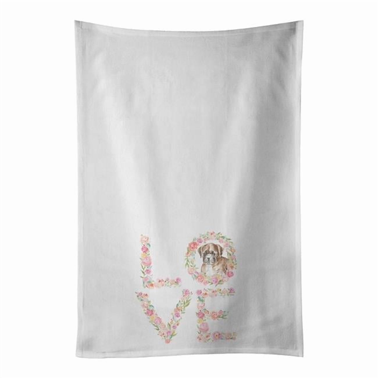Carolines Treasures WDK4344WTKT 28 x 19 in. Unisex Boxer No.6 Love White Dish Towels Kitchen Towel - Set of 2