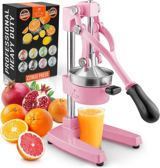 Cast-Iron Orange Juice Squeezer - Heavy-Duty, Easy-to-Clean, Professional Citrus Juicer - Durable Stainless Steel Lemon Squeezer - Sturdy Manual Citrus Press & Orange Squeezer (Pink)