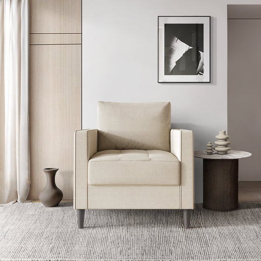 Castle Place Classic Linen Upholstered Armchair, Beige