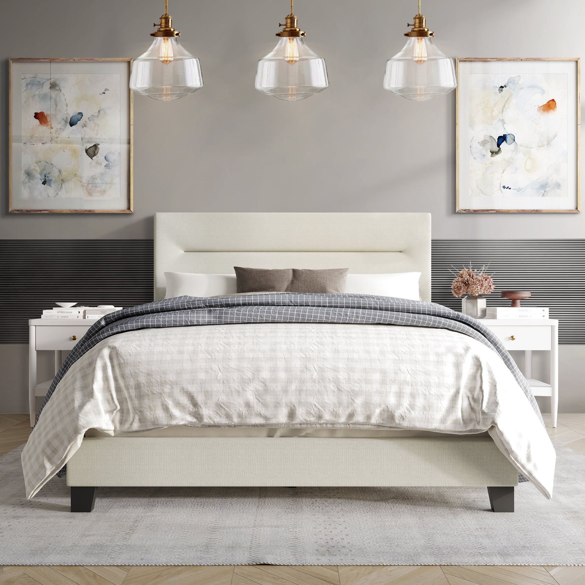 Castle Place Simple Linen Upholstered Full Bed, Beige