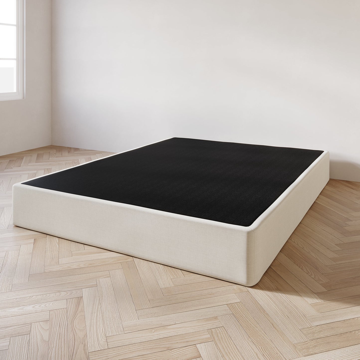 Castle Place Box Spring de Madera de 8" TamaÃ±o Queen con Funda de Lino Beige
