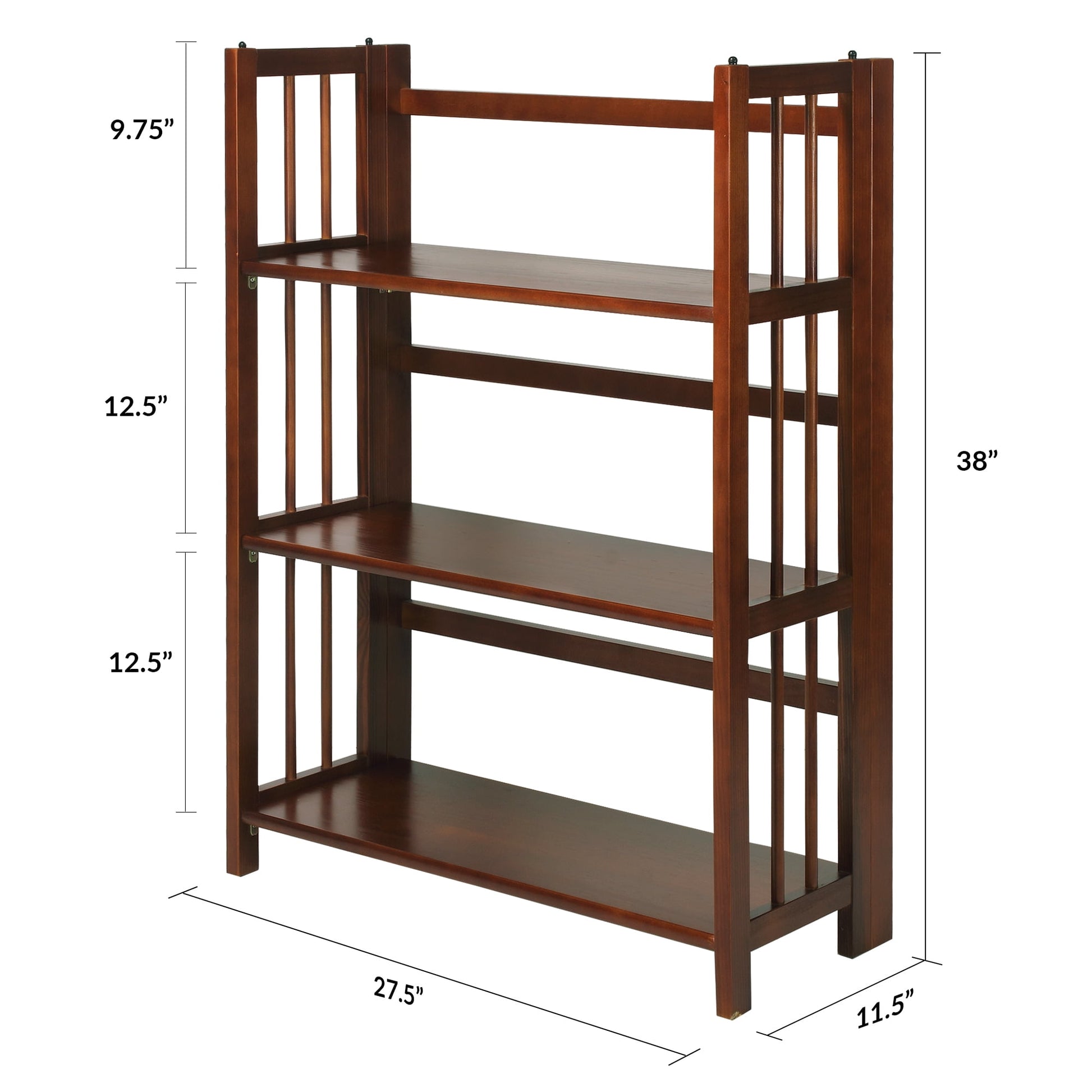 3-Shelf Folding Stackable Bookcase 27.5" Wide-Walnut