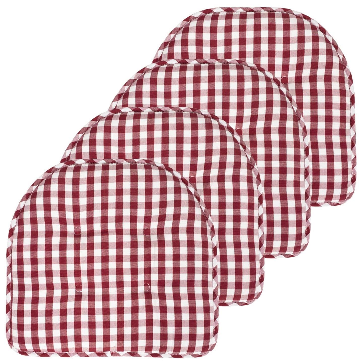 Checkered Memory Foam U-Shape Non-Slip Chair Cushion Pad 4 Pack - Wine/White