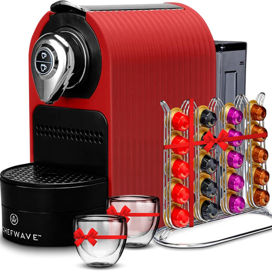 ChefWave Espresso Machine for Nespresso (Red), Capsule Holder, and Cups Bundle