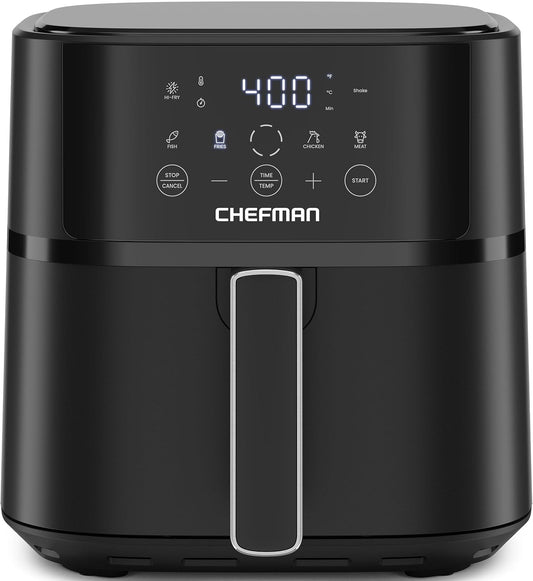 Chefman 6 Qt Compact Digital Touch Air Fryer w/ Hi-Fry & Shake Reminder - Black