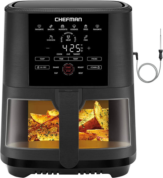 Chefman Air Fryer w/ Digital Touch Display, 5 Qt. Capacity, Windowed Basket - Black, New